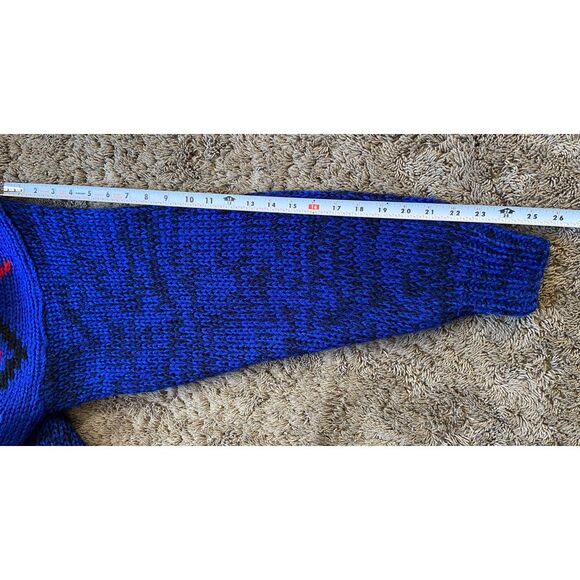Vtg Visage Hand Knit Garment Men's‎ Chunky Ski Sweater Blue Geometric 80s - Picture 7 of 9